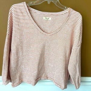Madewell Orange and White Striped Long Sleeve Tee
